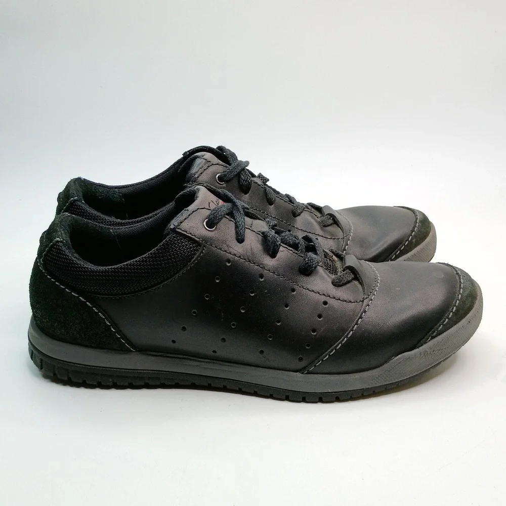 Clarks Oxford Sneakers Men Size 9.5 Black Leather Suede Lace Up 62003